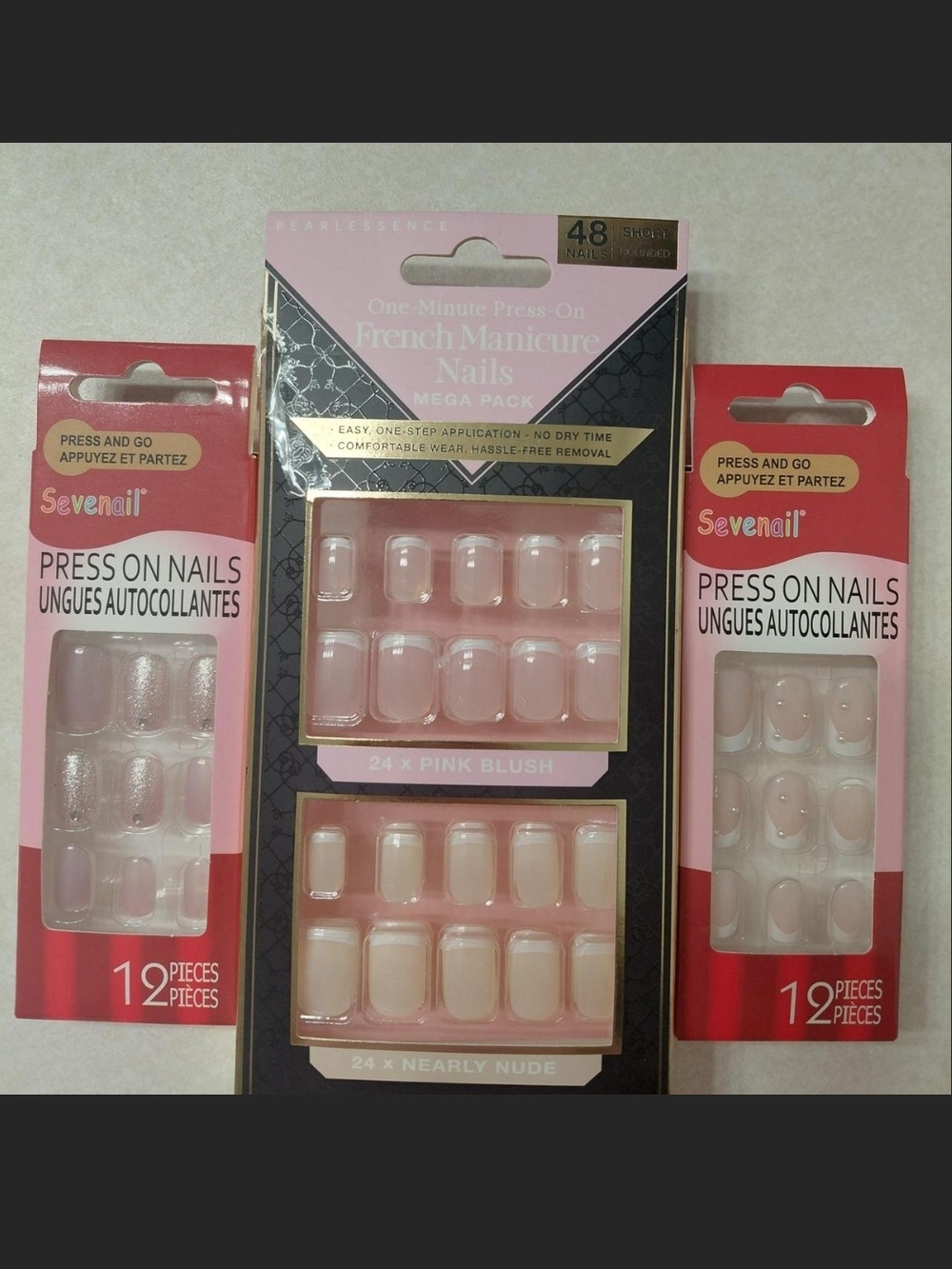 3 Packs Of Pink Blush & Nude Press-On Nail Sets